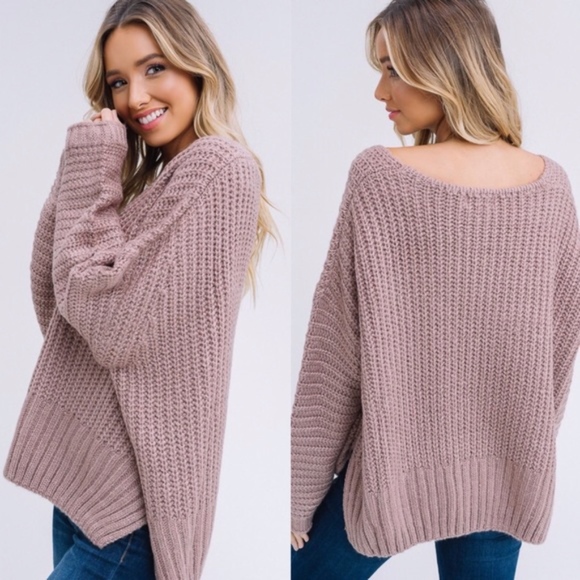 Cozy Mocha V neck Oversized Sweater Top - Picture 4 of 4